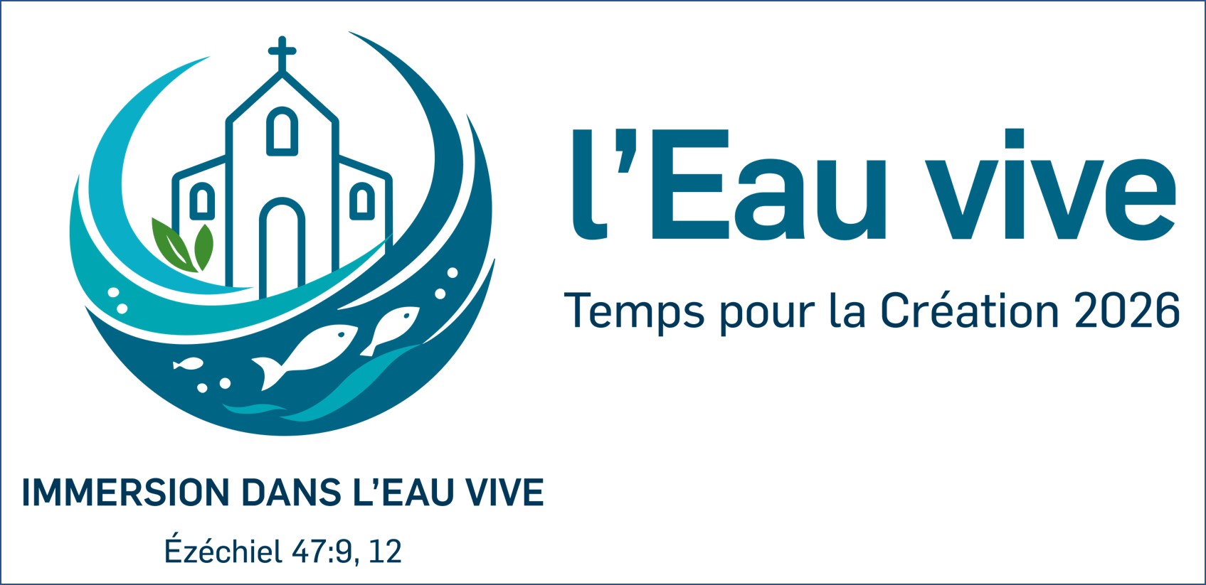 Logo 2026 Eglise entourée d'eau et de poissons